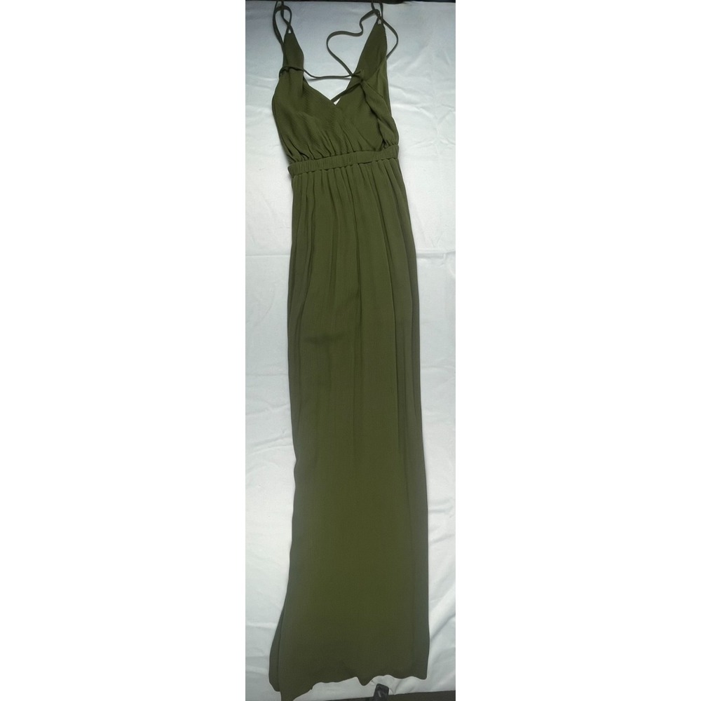 WOMENS OLIVE GREEN MAXI DRESS BOHO‎ STRAPPY BACK SLEEVELESS FLOWY EMPIRE WAIST A